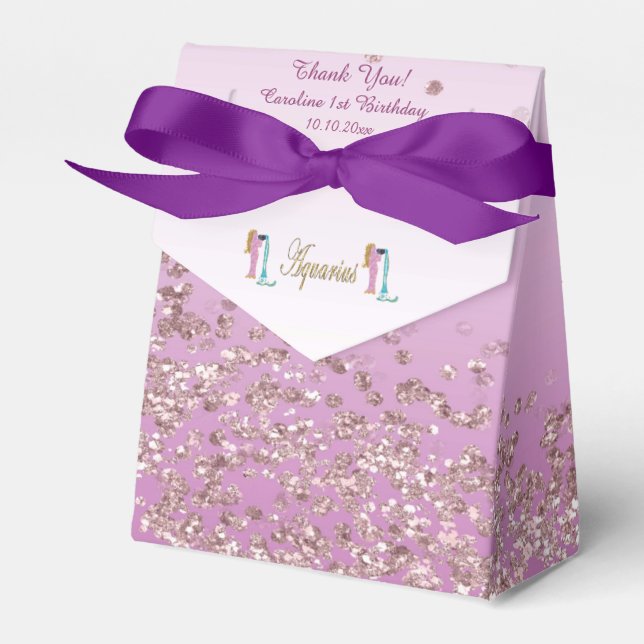 Gold Aquarius & Rose Gold Glitter Birthday Favour Box (Front Side)