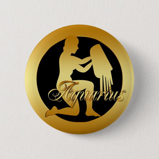 GOLD AQUARIUS ZODIAC SIGN 6 CM ROUND BADGE (Front)