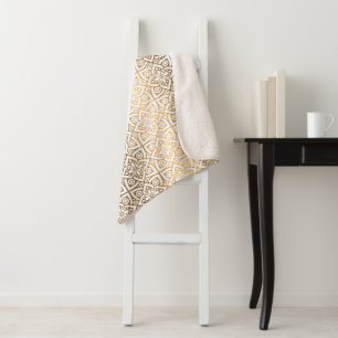 gold arabic pattern sherpa blanket