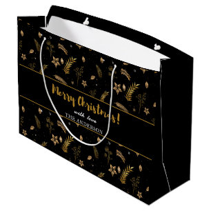 Gold Arch Black Christmas Elegant Modern Large Gift Bag