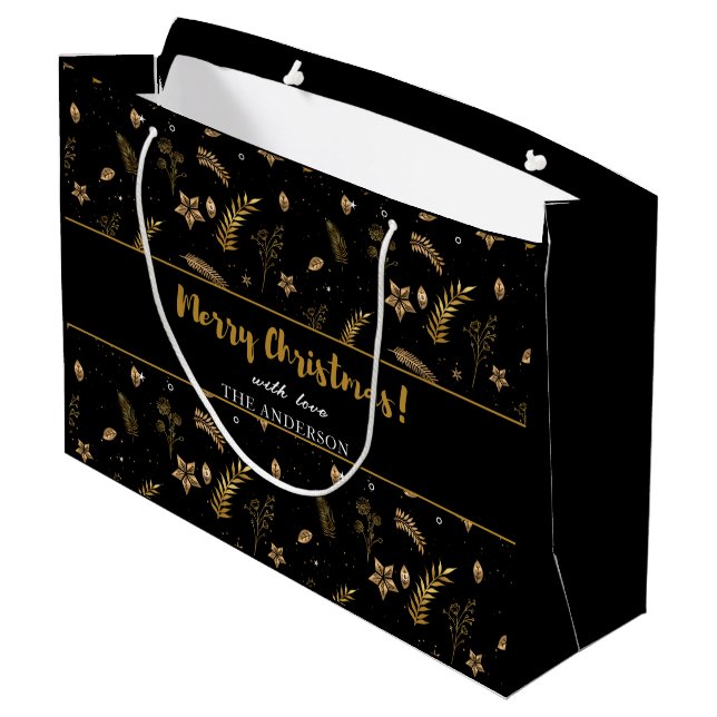 Gold Arch Black Christmas Elegant Modern  Large Gift Bag (Back Angled)