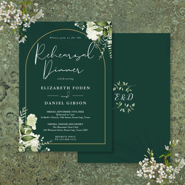 Gold Arch Emerald Greenery Rehearsal Dinner Invitation (Gold Arch Emerald Greenery Rehearsal Dinner Invitation)