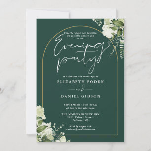 Gold Arch Emerald Greenry Wedding Evening Party Invitation