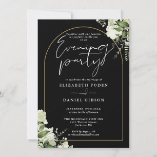 Gold Arch Floral Greenery Wedding Evening Party Invitation