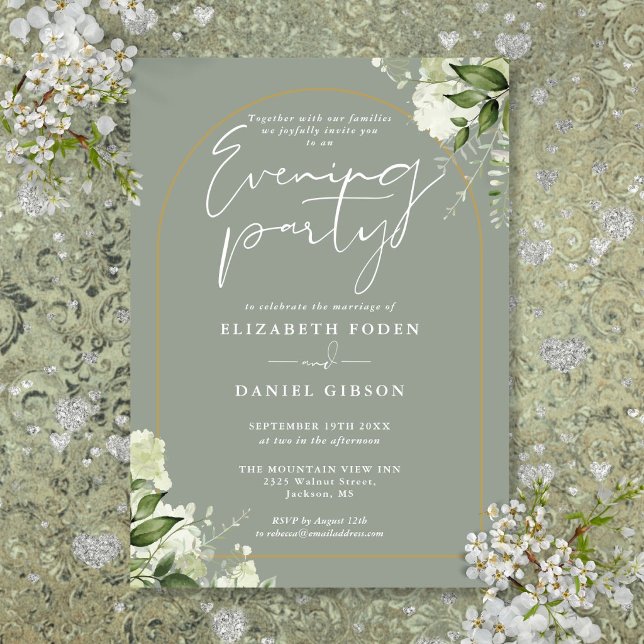 Gold Arch Floral Sage Green Wedding Evening Party Invitation (Gold Arch Floral Sage Green Wedding Evening Party Invitation)