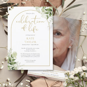 Gold Arch Foliage Photo Celebration of Life Invitation