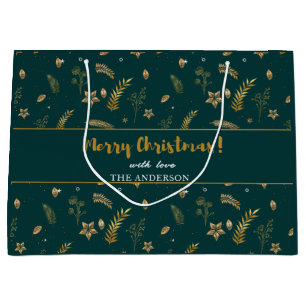 Gold Arch Green Christmas Elegant Modern  Large Gift Bag