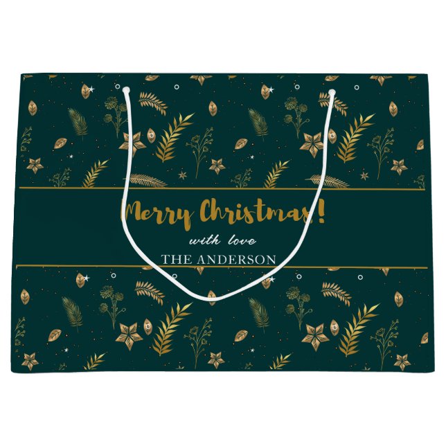 Gold Arch Green Christmas Elegant Modern  Large Gift Bag (Front)