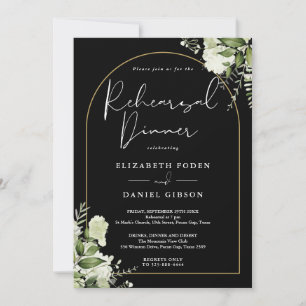 Gold Arch Greenery Floral Rehearsal Dinner Invitation