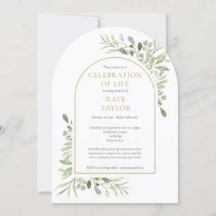 Gold Arch Greenery Funeral Celebration of Life  Invitation