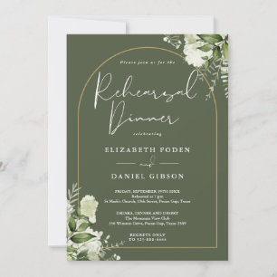 Gold Arch Greenery Olive Green Rehearsal Dinner Invitation
