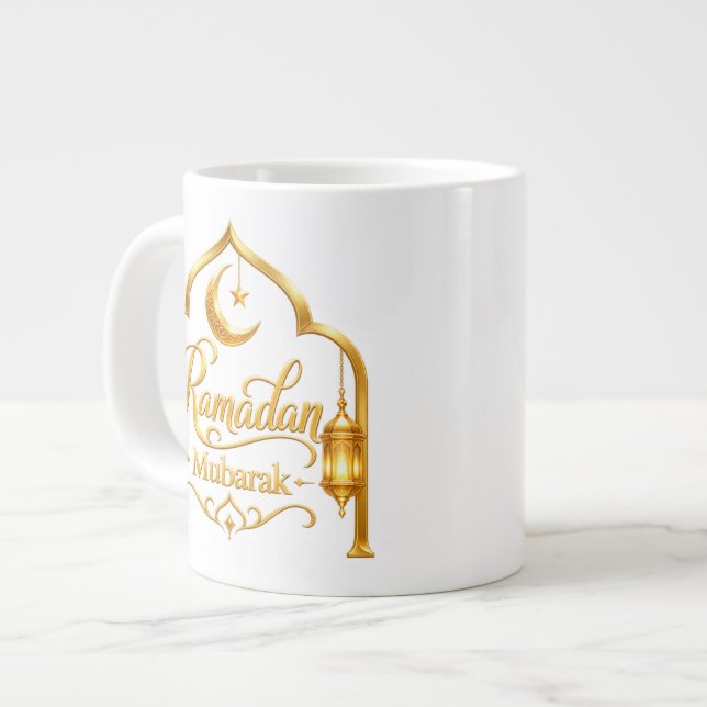 Gold Arch Lantern Ramadan Mubarak Large Coffee Mug (Front Left)