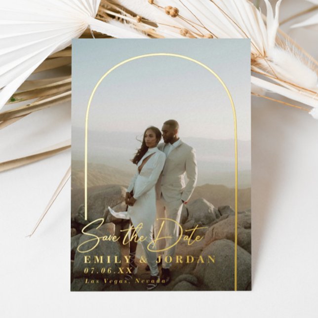 Gold Arch Modern Minimal Photograph Save the Date  (Creator Uploaded)