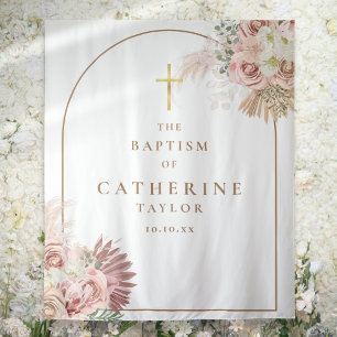 Gold Arch Pampas Grass Baptism Photo Backdrop Tapestry