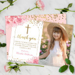 Gold Arch Pink Floral First Holy Communion Photo Thank You Card<br><div class="desc">Gold Arch Pink Floral First Holy Communion Photo Thank You Card</div>