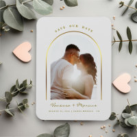 Gold Arched Frame Wedding Photo Save The Date