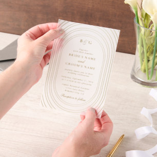 Gold Arches Monogram Wedding Overlay Vellum Invitations