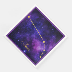 Gold Aries Constellation on Dark Galaxy   Napkin
