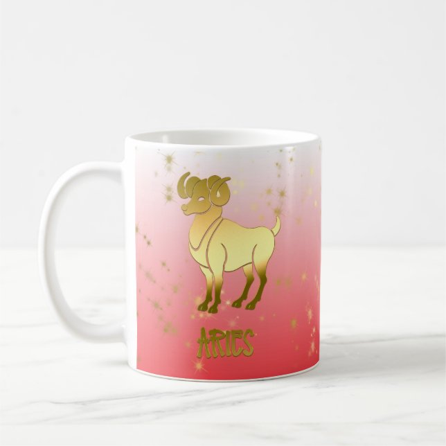 Gold Aries Ombre Astrology Horoscope Zodiac Sign Coffee Mug (Left)