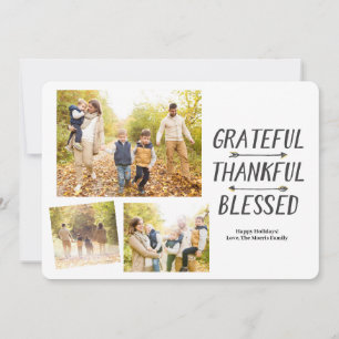 Gold Arrows Grateful Thankful Blessed 3   Holiday Card