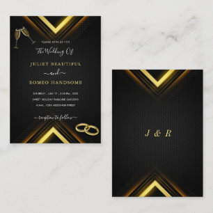 Gold Arrows Modern Golden Black Wedding Invitation