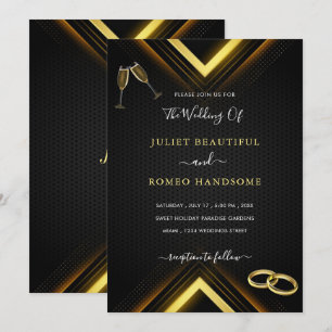 Gold Arrows Modern Golden Black Wedding Invitation