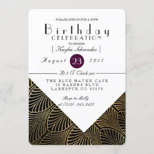 Gold Art Deco 1920's   Birthday Party Invite