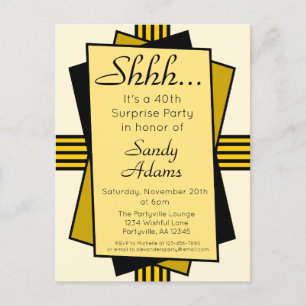 Gold Art Deco 40th Surprise Party Birthday Invitation Postcard