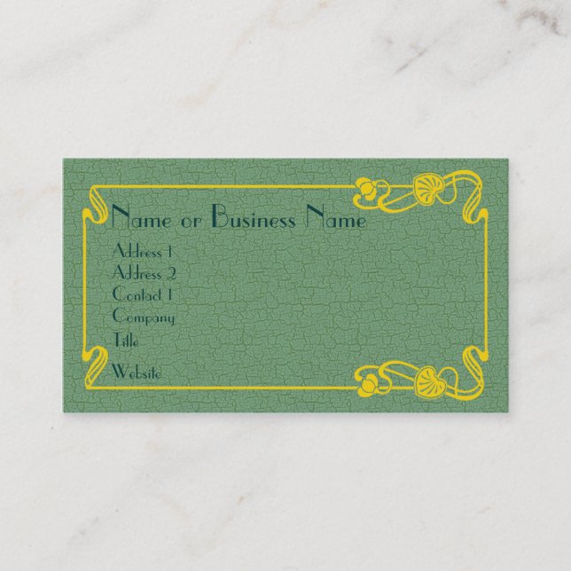 Gold Art Deco Border on Green Business Card (Front)