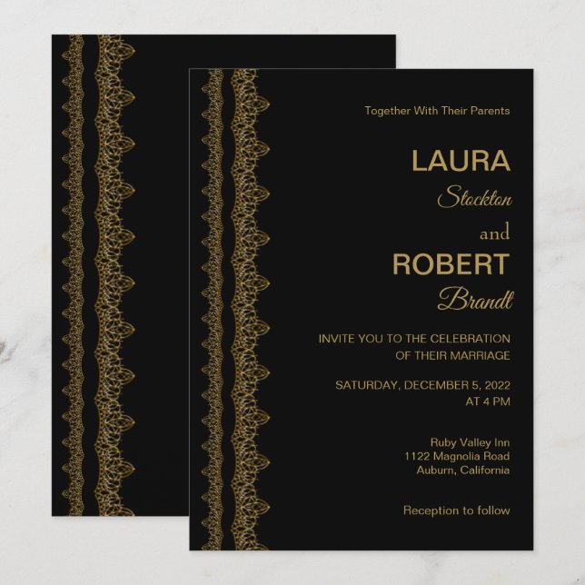 Gold Art Deco Border Wedding Invitation (Front/Back)