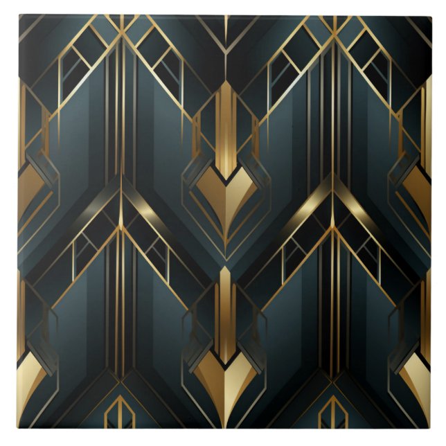Gold Art Deco, Dark Cyan Tile (Front)