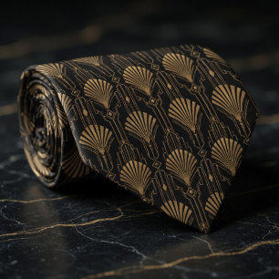 Gold Art Deco Fan and Skyscraper Geometric Tie