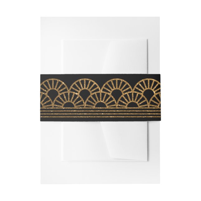 Gold Art Deco Fan Invitation Black Belly Band Invitation Belly Band (Front Example)