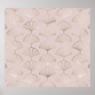 Gold Art Deco: Fan Leaves Pattern Poster