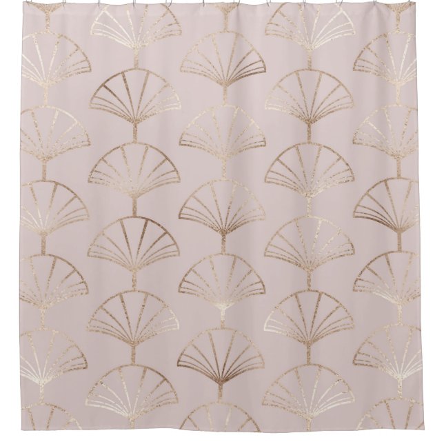 Gold Art Deco: Fan Leaves Pattern Shower Curtain (Front)
