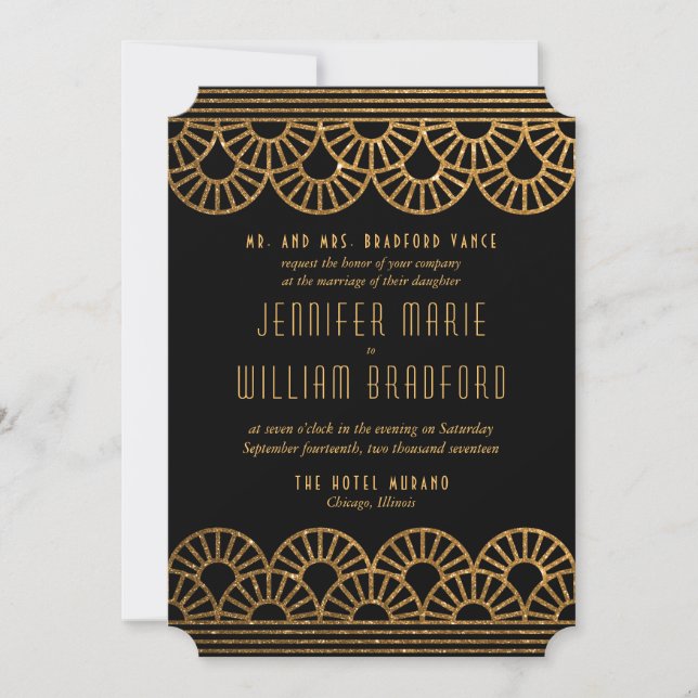 Gold Art Deco Fan Wedding Invitation (Front)