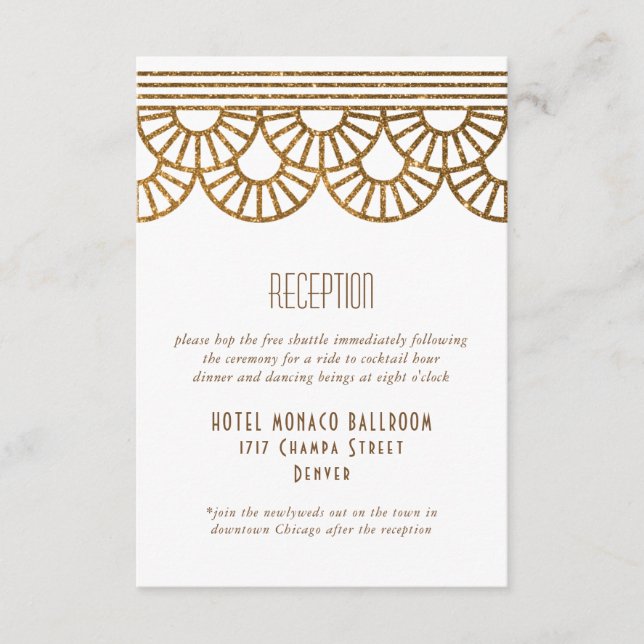 Gold Art Deco Fan Wedding Invitation Reception (Front)