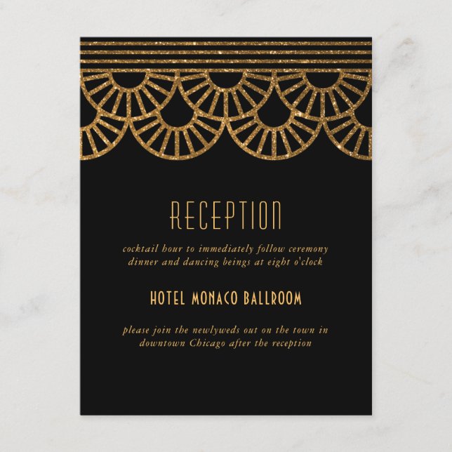 Gold Art Deco Fan Wedding Invitation Reception (Front)