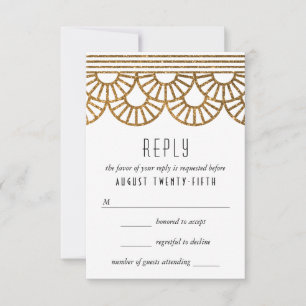 Gold Art Deco Fan Wedding Invitation Reply Card