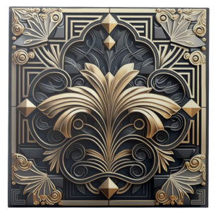 Gold Art Deco Fan with Ornamental Frame Tile