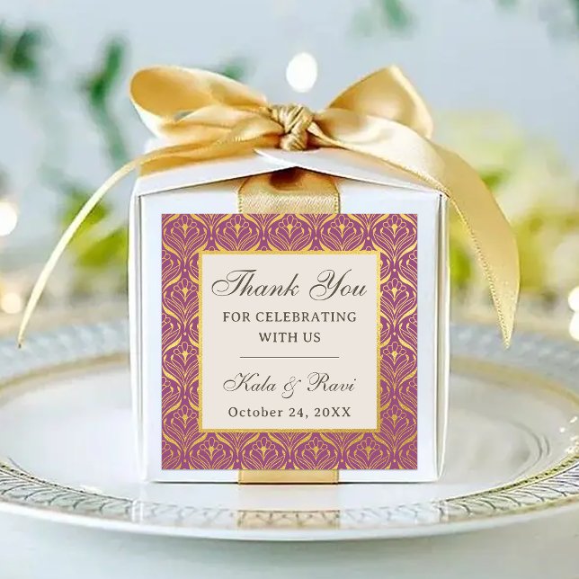 Gold Art Deco Floral Return Gift Favour (return gift favor sticker labels, indian wedding favors, hindu wedding favors, mehndi sangeet)