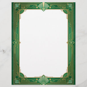 Gold Art Deco Frame on Green Custom Letterhead