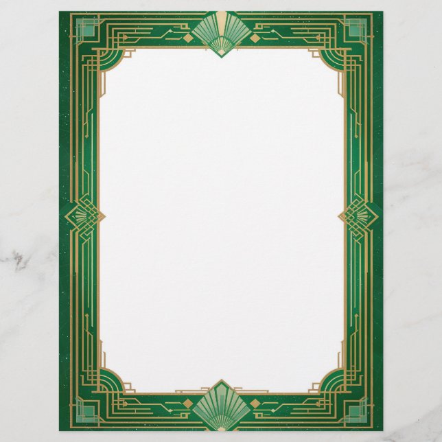 Gold Art Deco Frame on Green Custom Letterhead (Front)