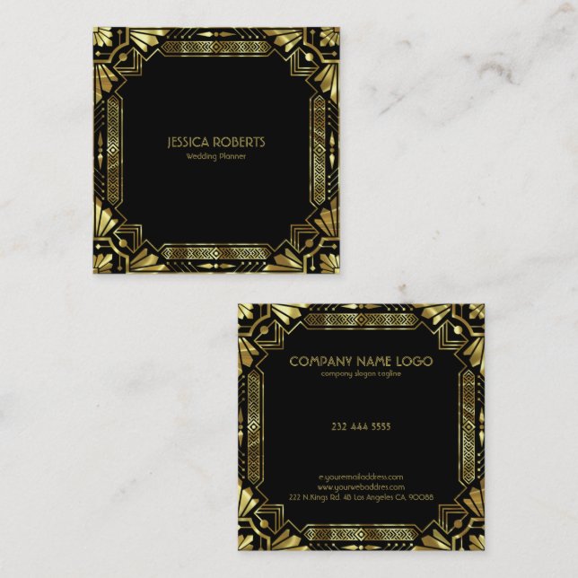 Gold Art Deco frame Square Business Card (Front/Back)