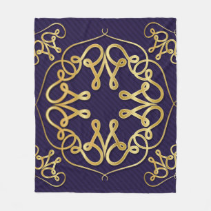 Gold art deco frame with ornament on blue backgrou fleece blanket