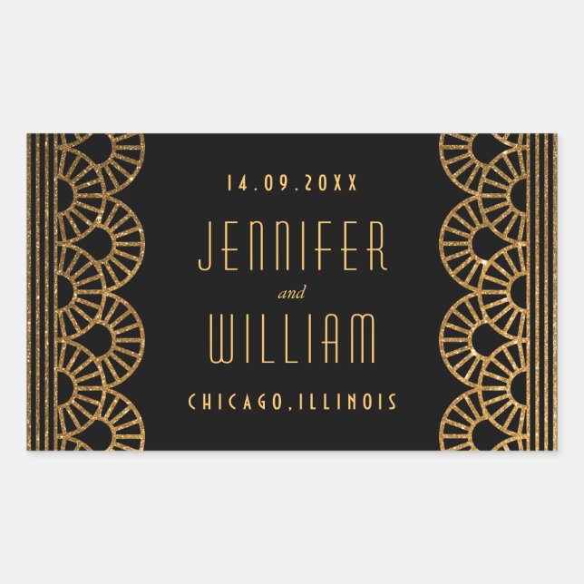 Gold Art Deco Gatsby Style Custom Wedding Sticker (Front)