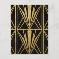 Gold Art Deco Geometric Fan Pattern Black