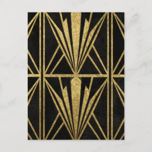 Gold Art Deco Geometric Fan Pattern Black Postcard