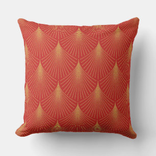 Gold Art-deco Geometric Pattern On Red Cushion