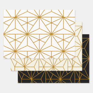 Gold art deco geometric pattern wrapping paper sheet